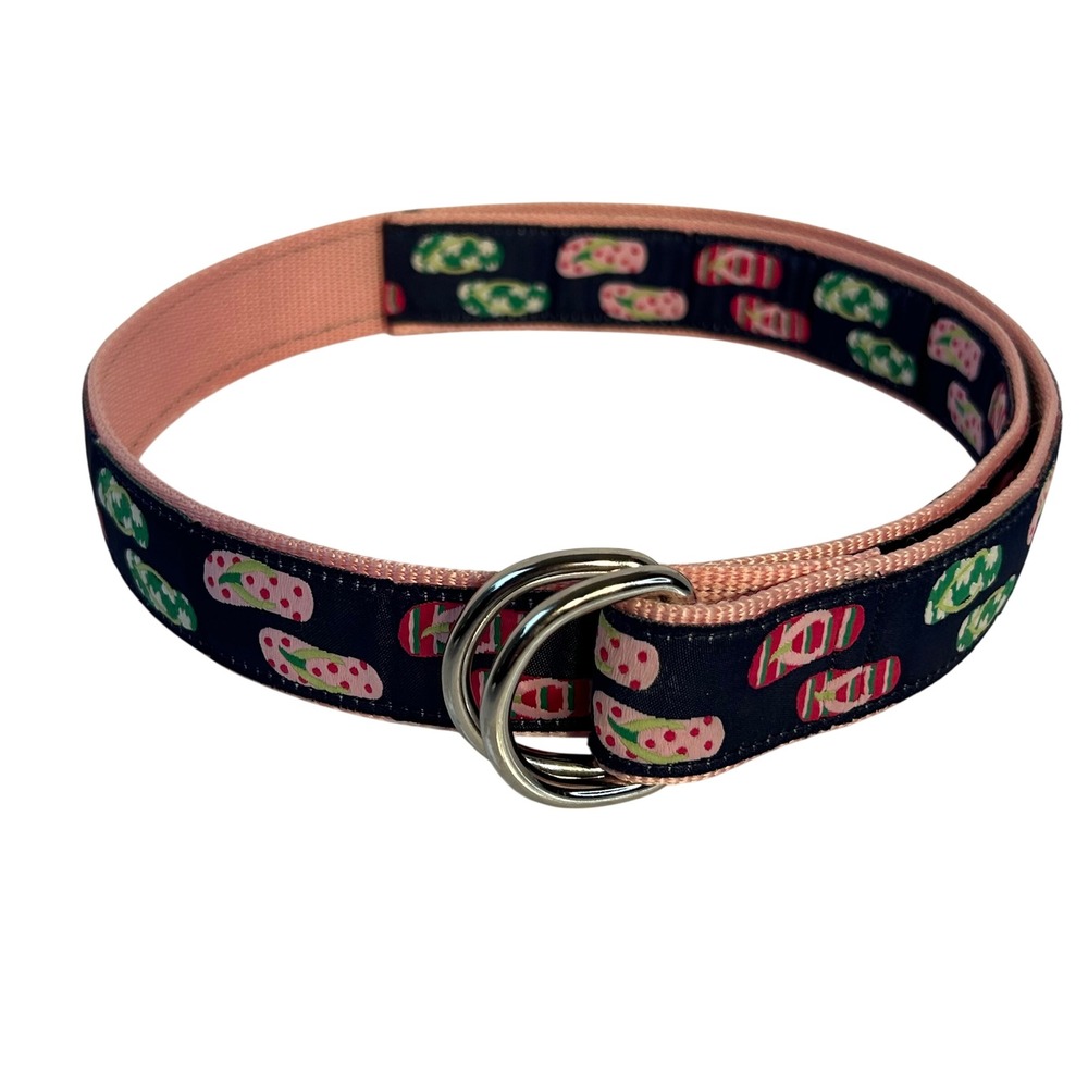 Douglas‎ Paquette Flip Flop Print Fabric Belt Pink Double Ring D Ring Small Y2k